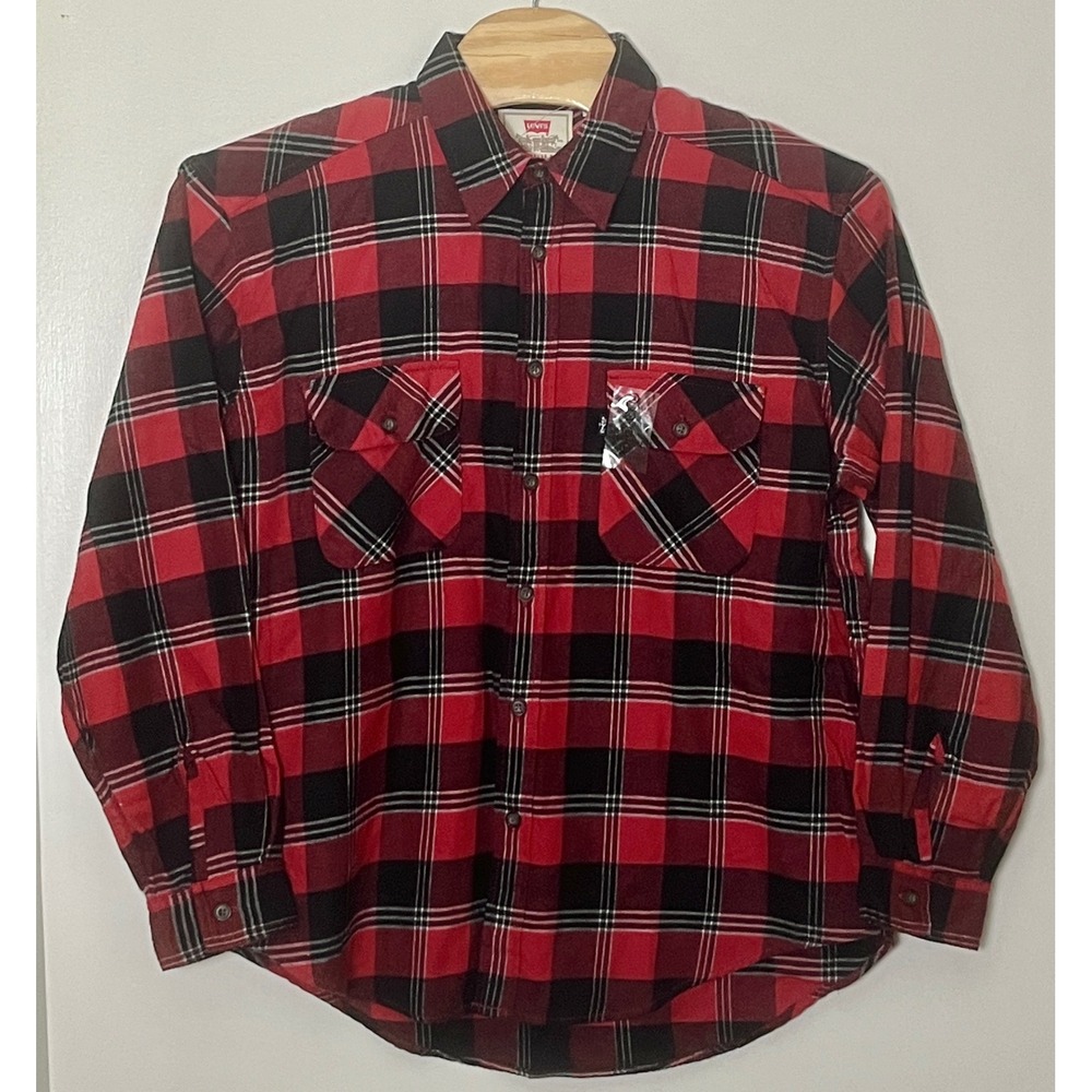 NWOT Levis Flannel Shirt Mens XL Red Black‎ Plaid Button Up Lumberjack Outdoor